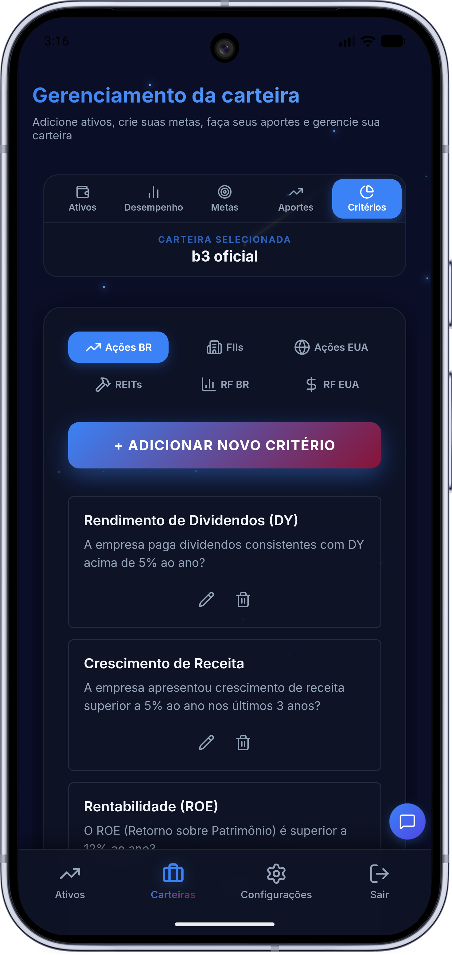 Critérios de avaliação - Mobile