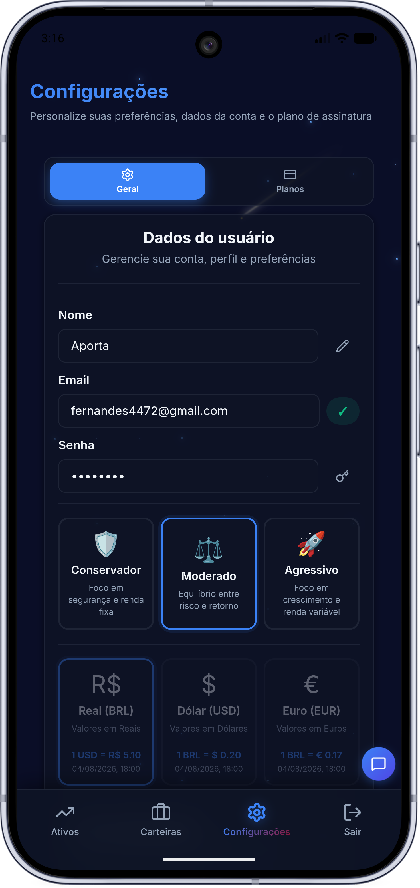 Configurações - Mobile
