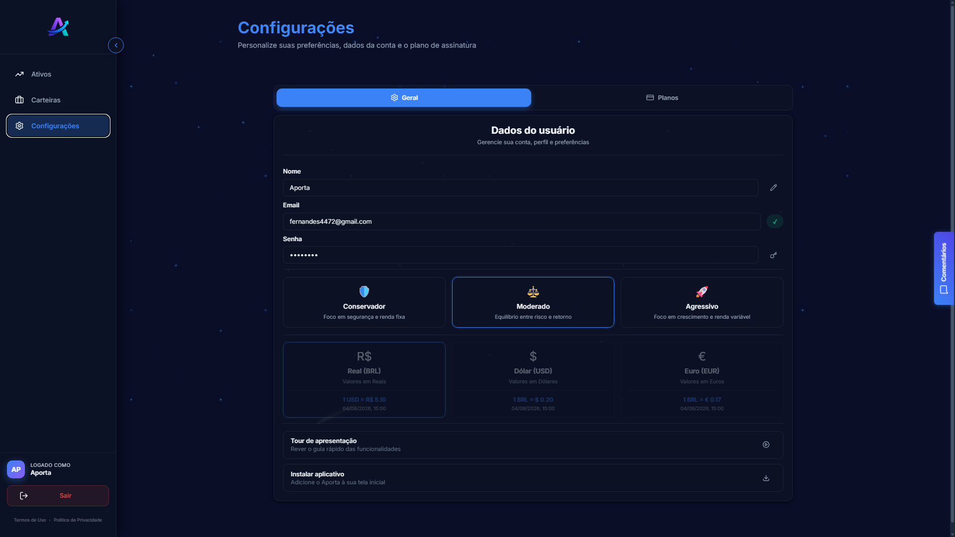 Configurações - Web