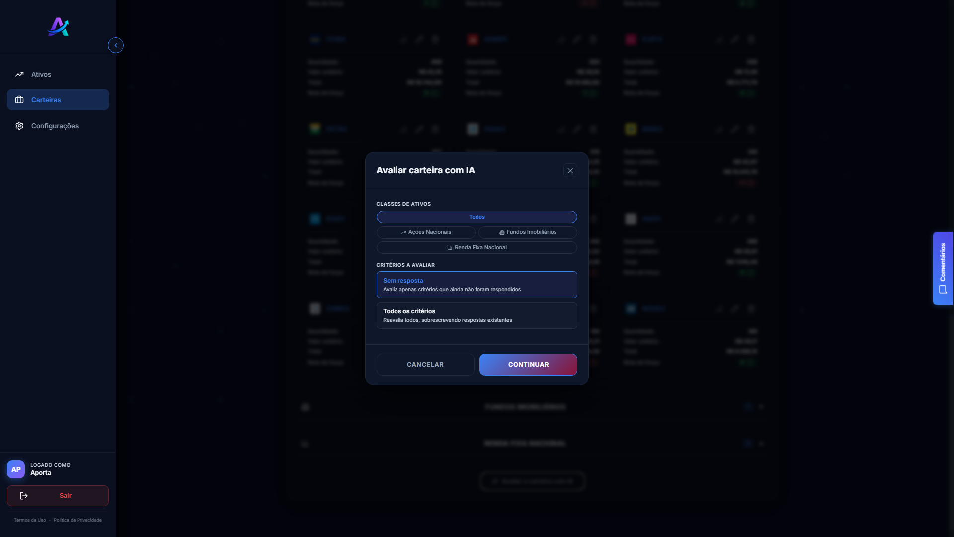 Avaliar carteira com IA - Web