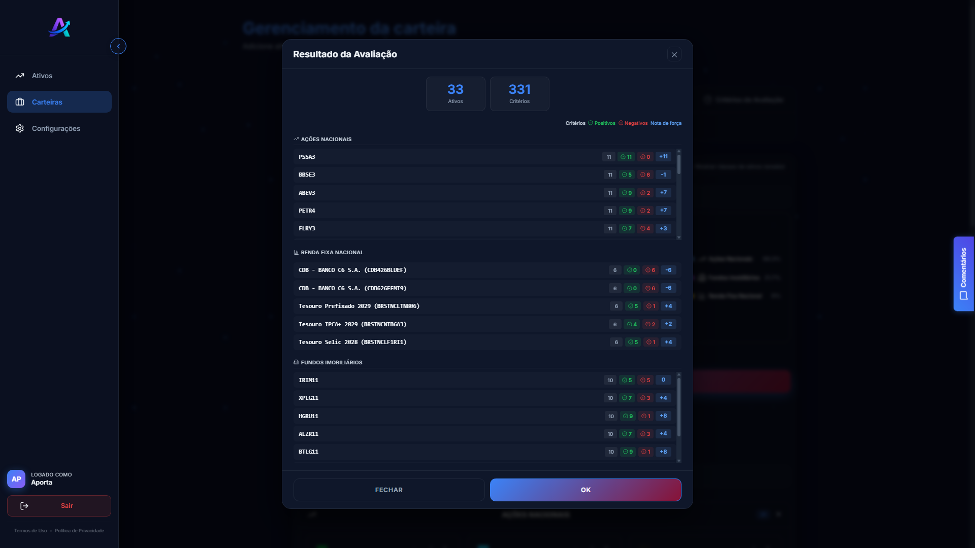 Resultado da avaliação - Web